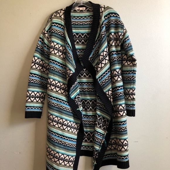 Altar'd State Aztec Stripe Open Front Long Cardigan Oversized Women's Sz Medium - Picture 4 of 9
